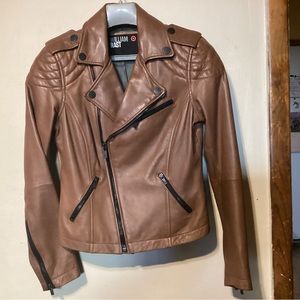 Women’s William Rast Brown Lamb Leather Moto Jacket Size M
